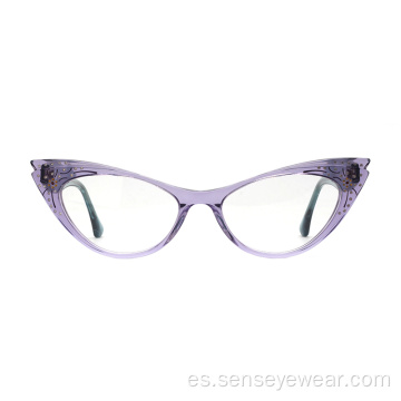 Mujeres de lujo Diamante Gato ojo acetato óptico gafas